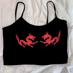 Black and red dragon crop top